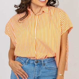 KARLIE STRIPE POPLIN VNECK TOP